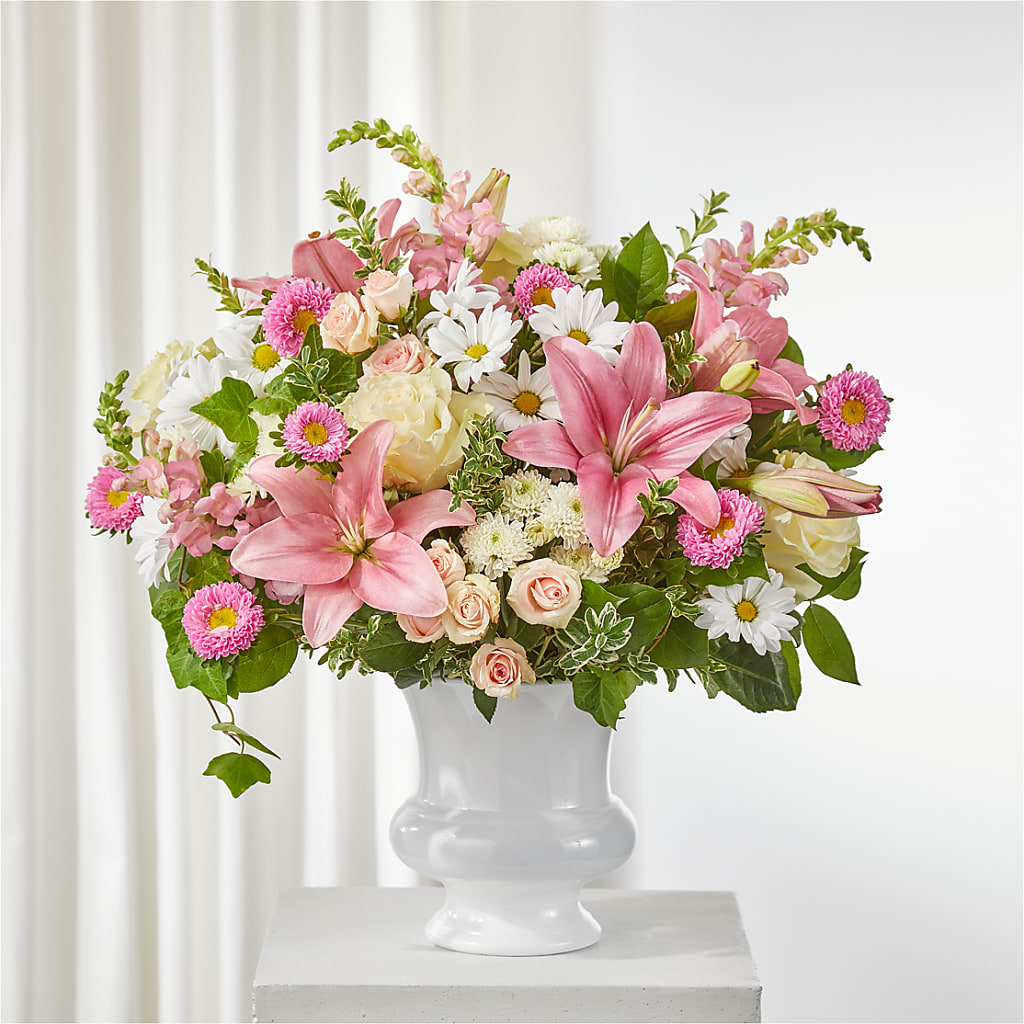 Empathetic Blooms Urn Arrangement – Pantelia Floral, Salt Lake City UT