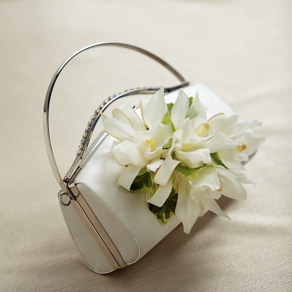 White Purse Decor – Pantelia Floral, Salt Lake City UT